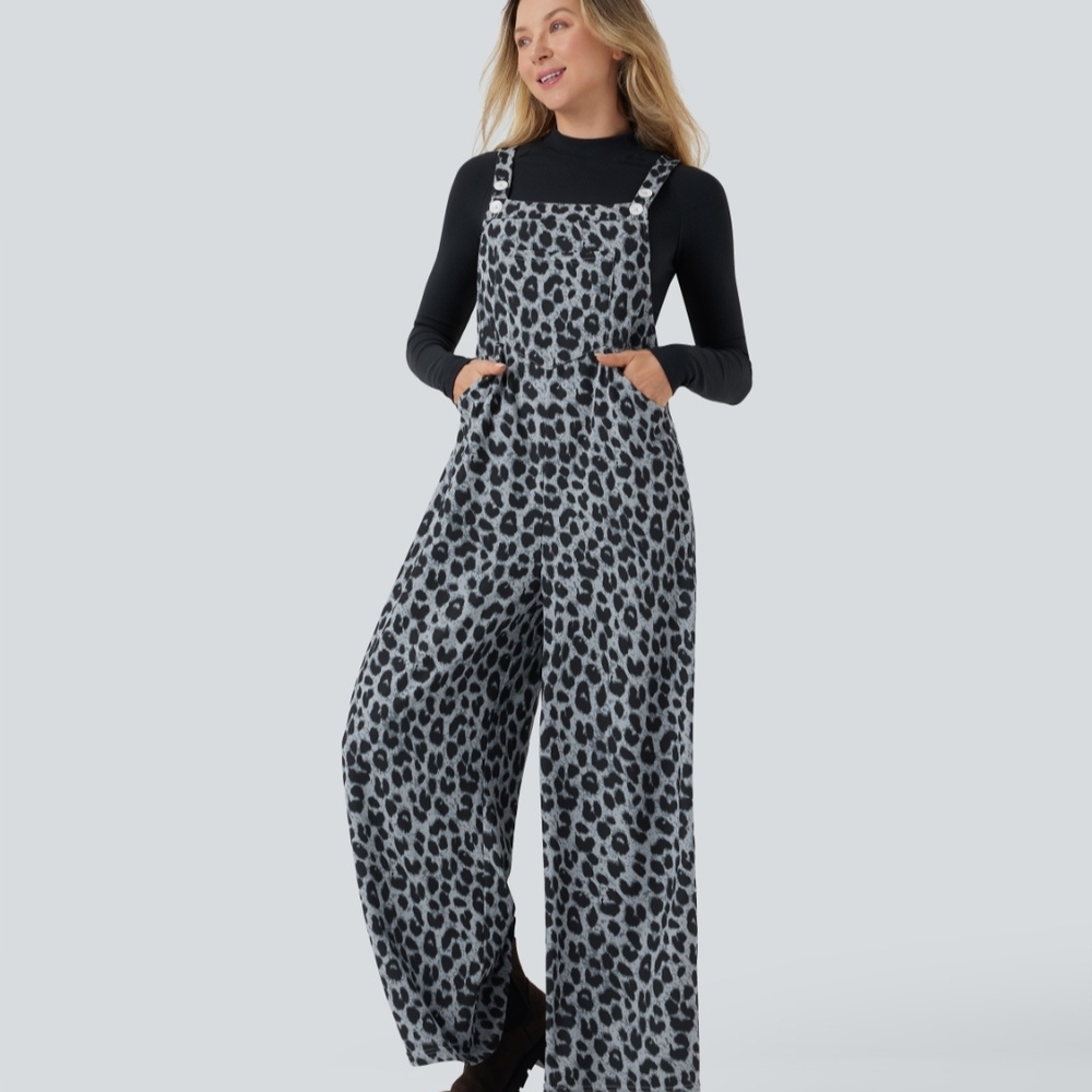Leopard Print Jumpsuit - Black and Gray - Picture 2 of 8
